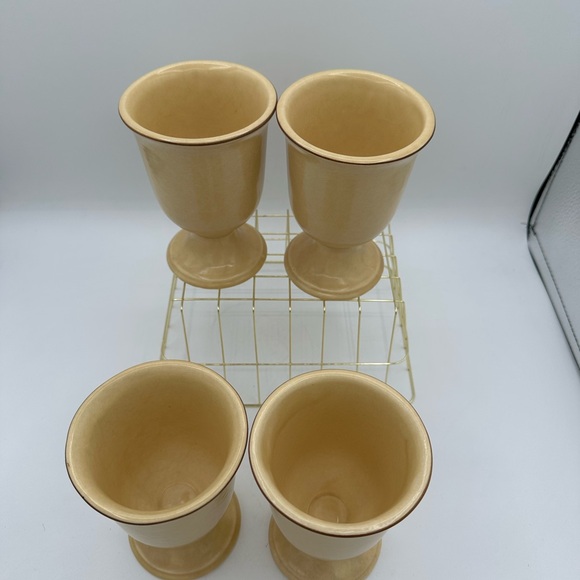 Vintage Pfaltzgraff Set Of 4 Ceramic Wine Goblets Village Pattern 5.25" Tall - Picture 6 of 6